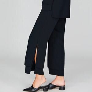 Emmelle Lustrous Crepe Overlap Double Layer Wide Leg Pants Black Womens Sz M NWT